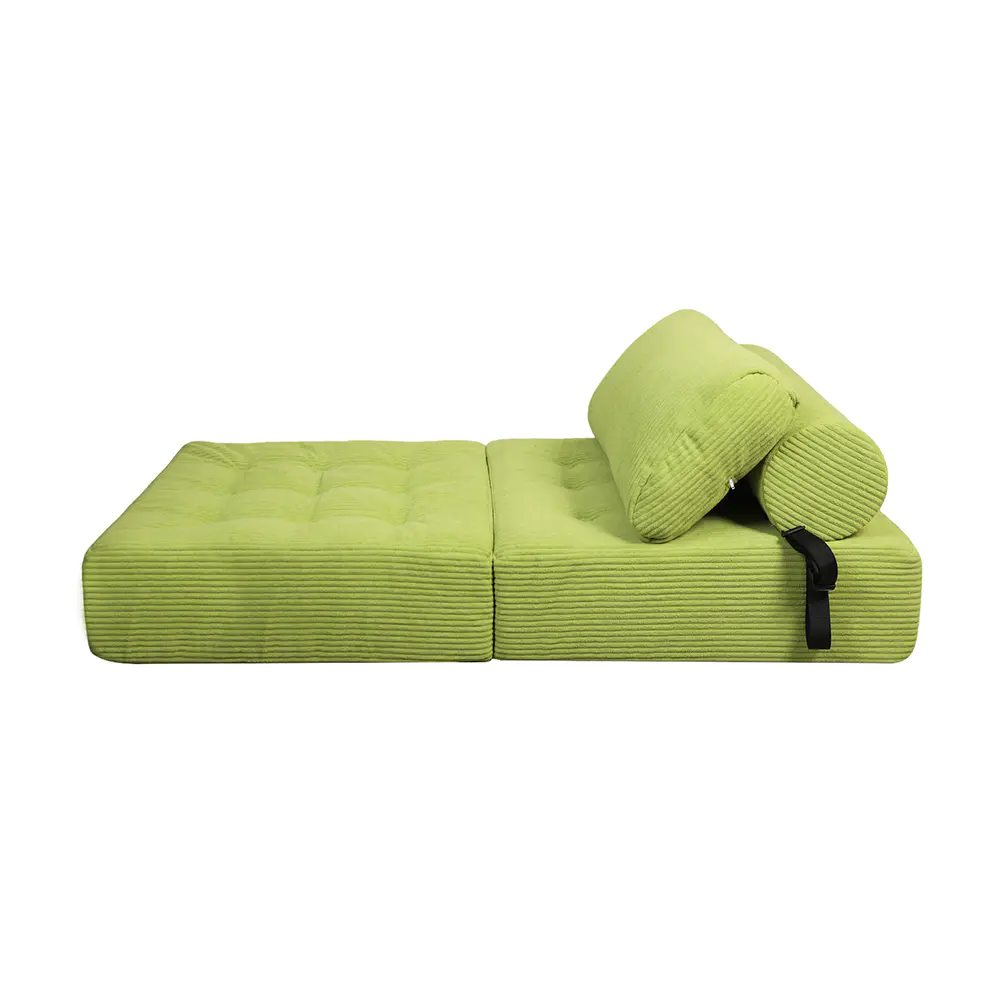Canapé rayé vert avec sangles