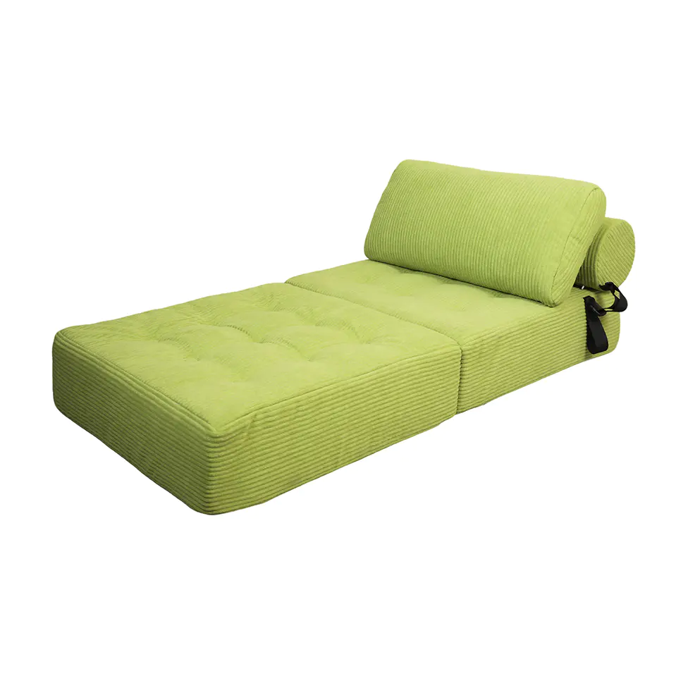 Canapé rayé vert avec sangles