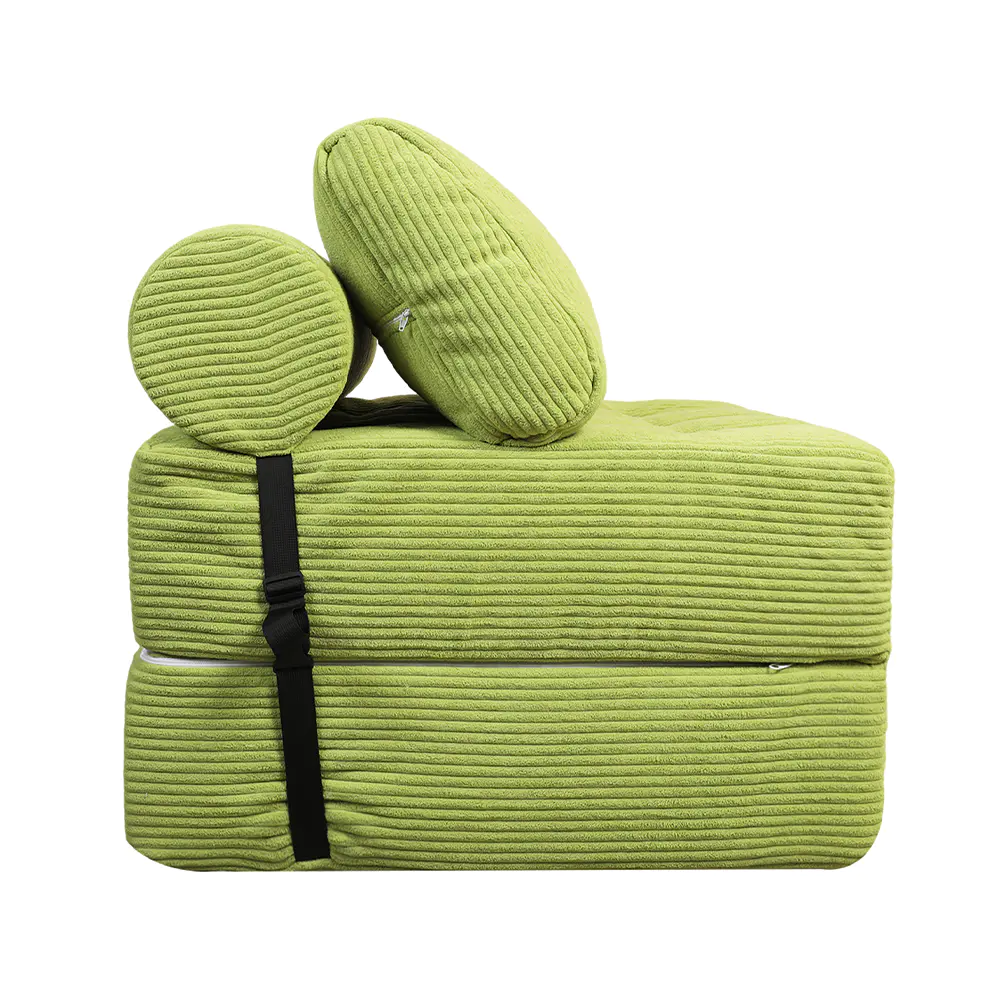 Canapé rayé vert avec sangles